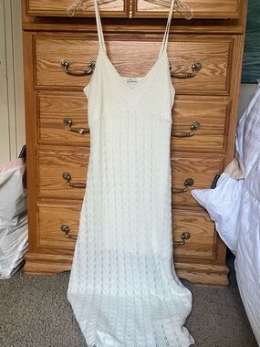 NWOT Hollister White Crochet Maxi Dress with Spaghetti Straps